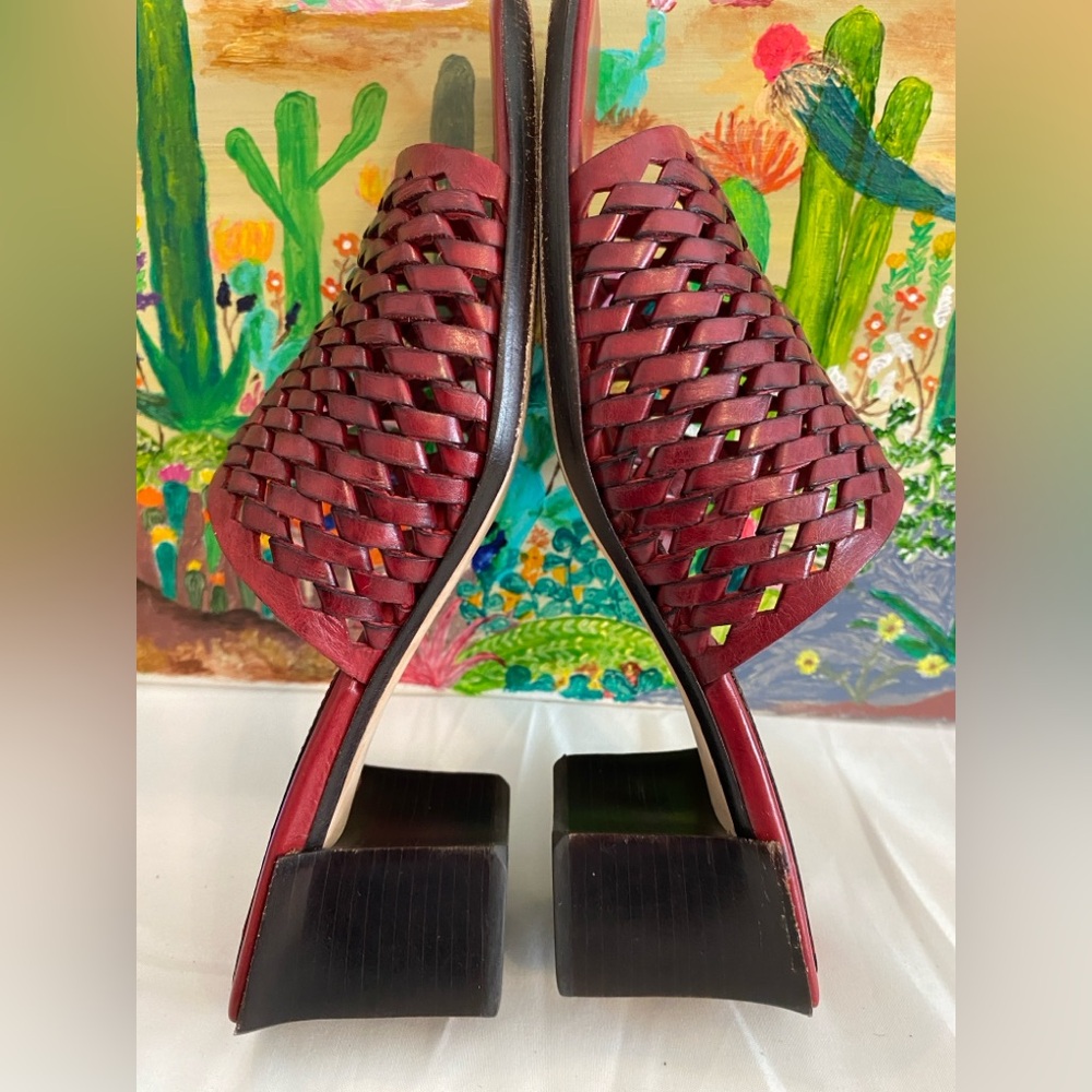 Cole Haan Women's Slide Woven Leather Block Sandals, Burgundy, Size 7B - Picture 11 of 15